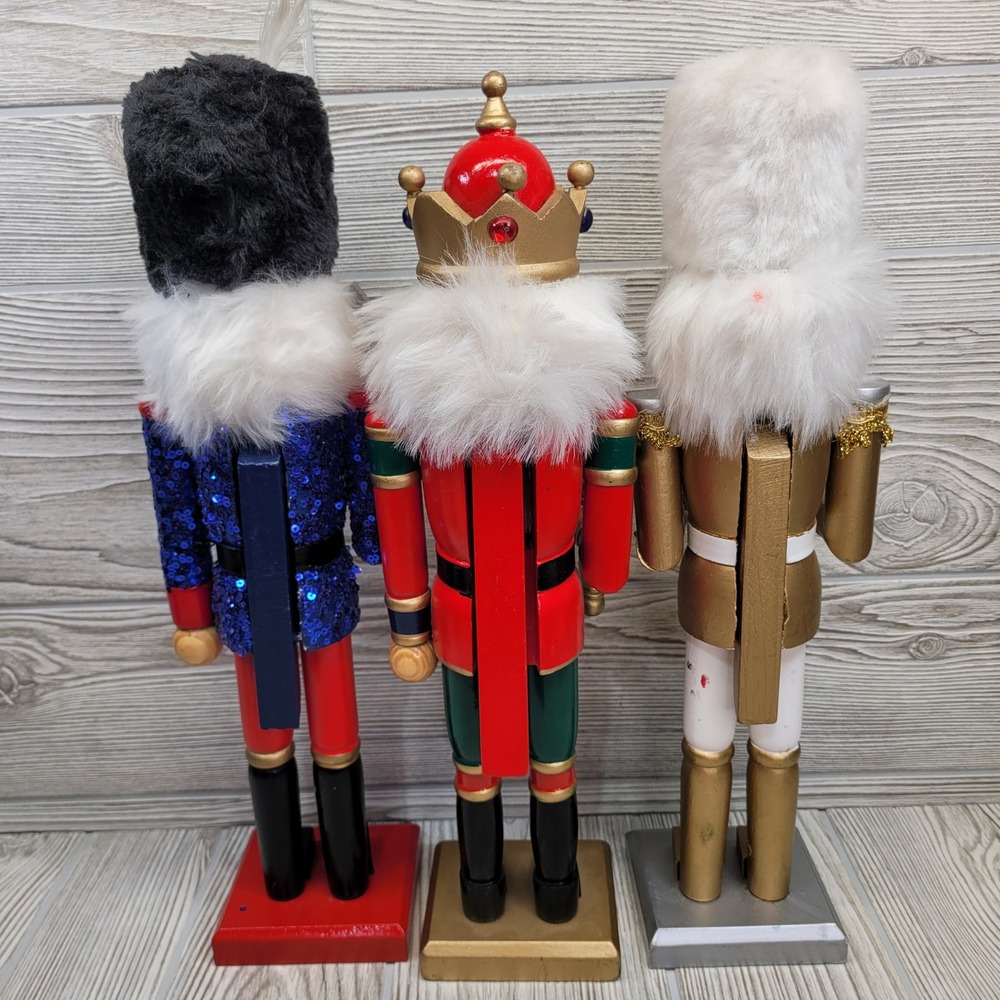 3 Nutcracker Figurines Wood Christmas Decor King Soldier Drummer - Picture 2 of 15